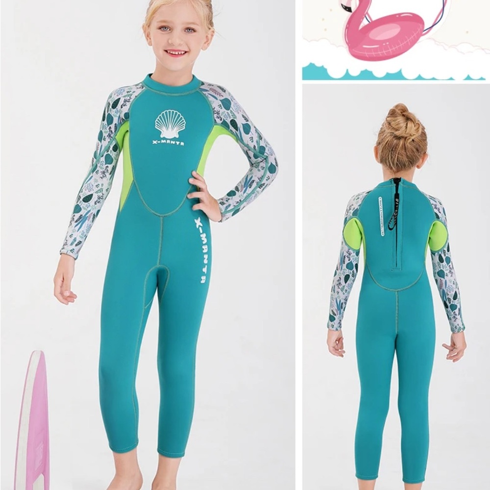 Kids Neoprene Full Wetsuit in Blue and Green Thermal 2.5mm